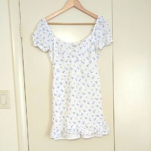 Floral White and Blue Dress